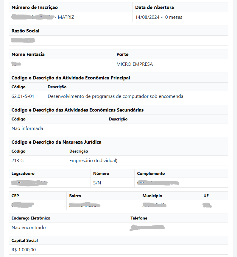 Página Consultar CNPJ - Resultado
