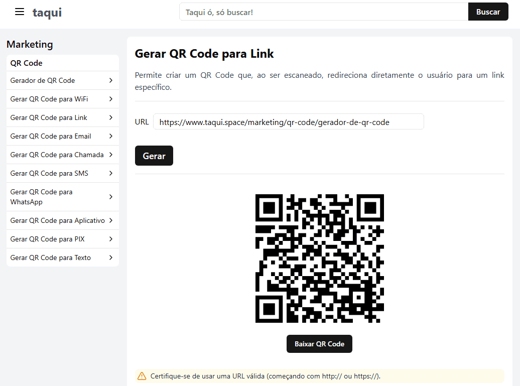 Página Gerador de QR Code - Resultado