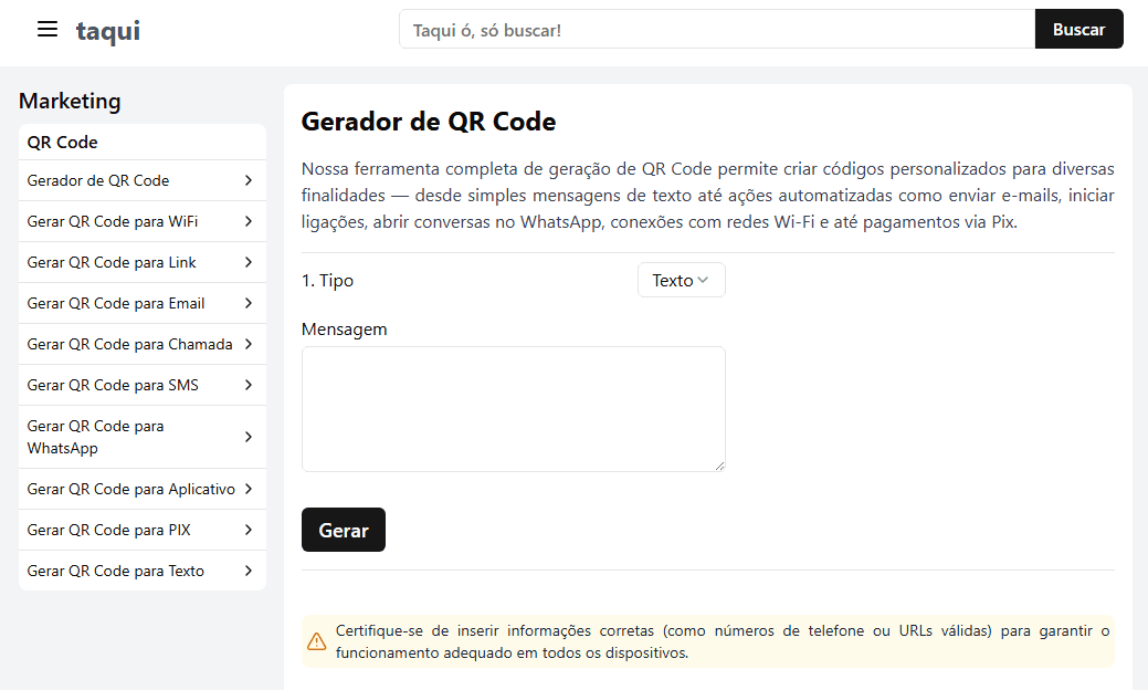 Página Gerador de QR Code