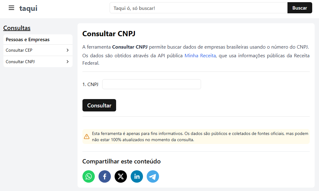 Datatech Cnpj Consulta de CNPJ Grátis | Verifique Empresas com Facilidade | Taqui